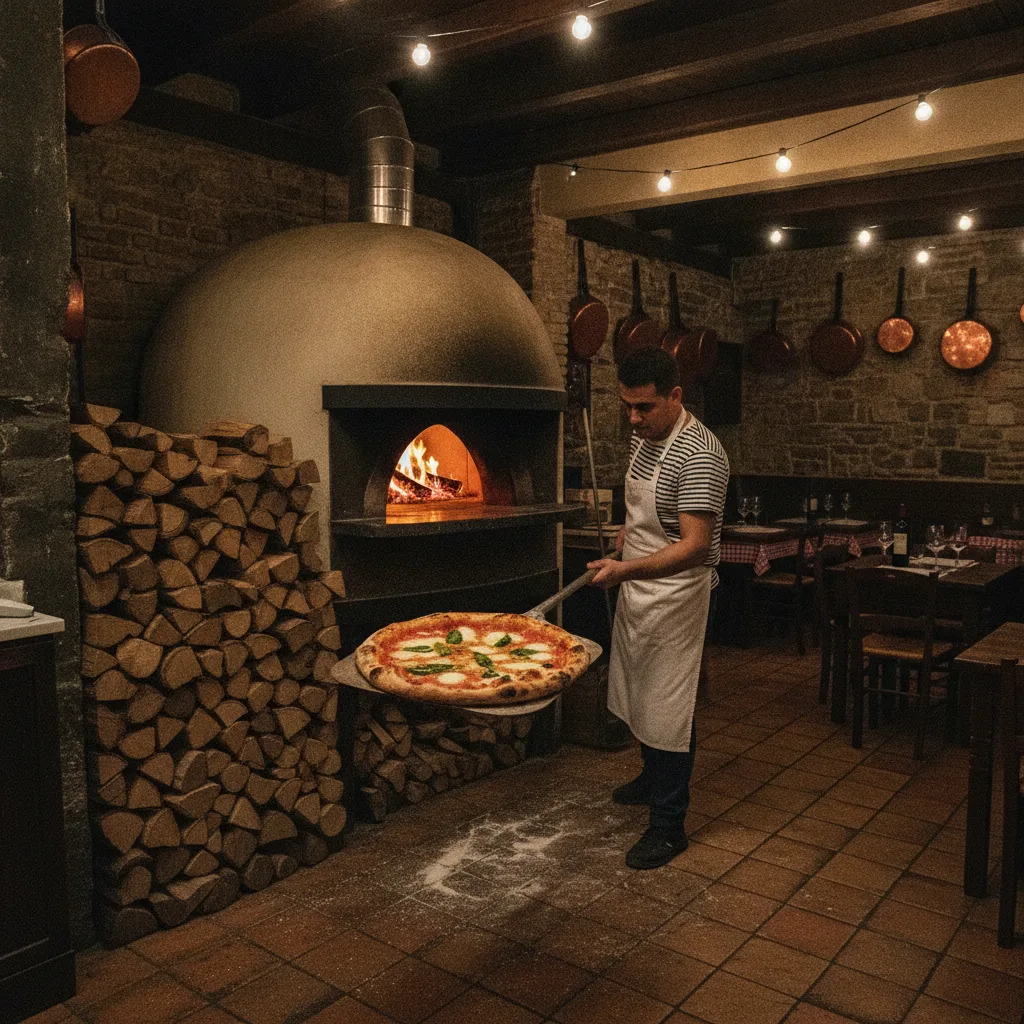 Napolitanska pizza izlazi iz krušne peći na drva u Pizzeriji Mario
