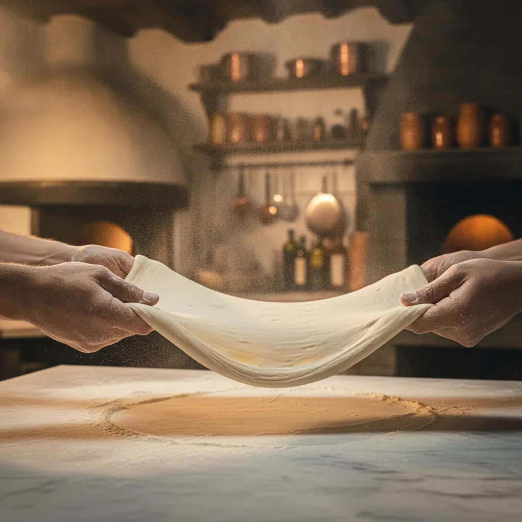 Pizzaiolo rukama razvlači svježe napolitansko tijesto